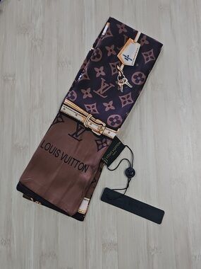 Louis Vuitton Brown and Plum Monogram Silk Scarf with Belt Motif